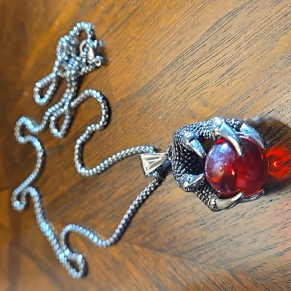 Dragon Claw Red Stone Stainless Steel Pendant 21.5" Necklace - Picture 7 of 11